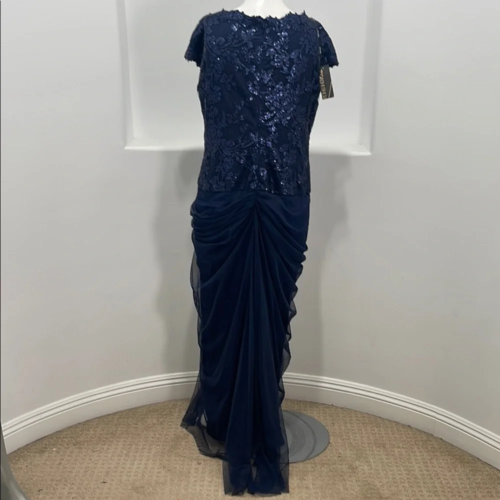 Tadashi Shoji Too Navy Embroidered Lace Evening Gown Tulle Skirt Size 16 Q NWT - Picture 13 of 16